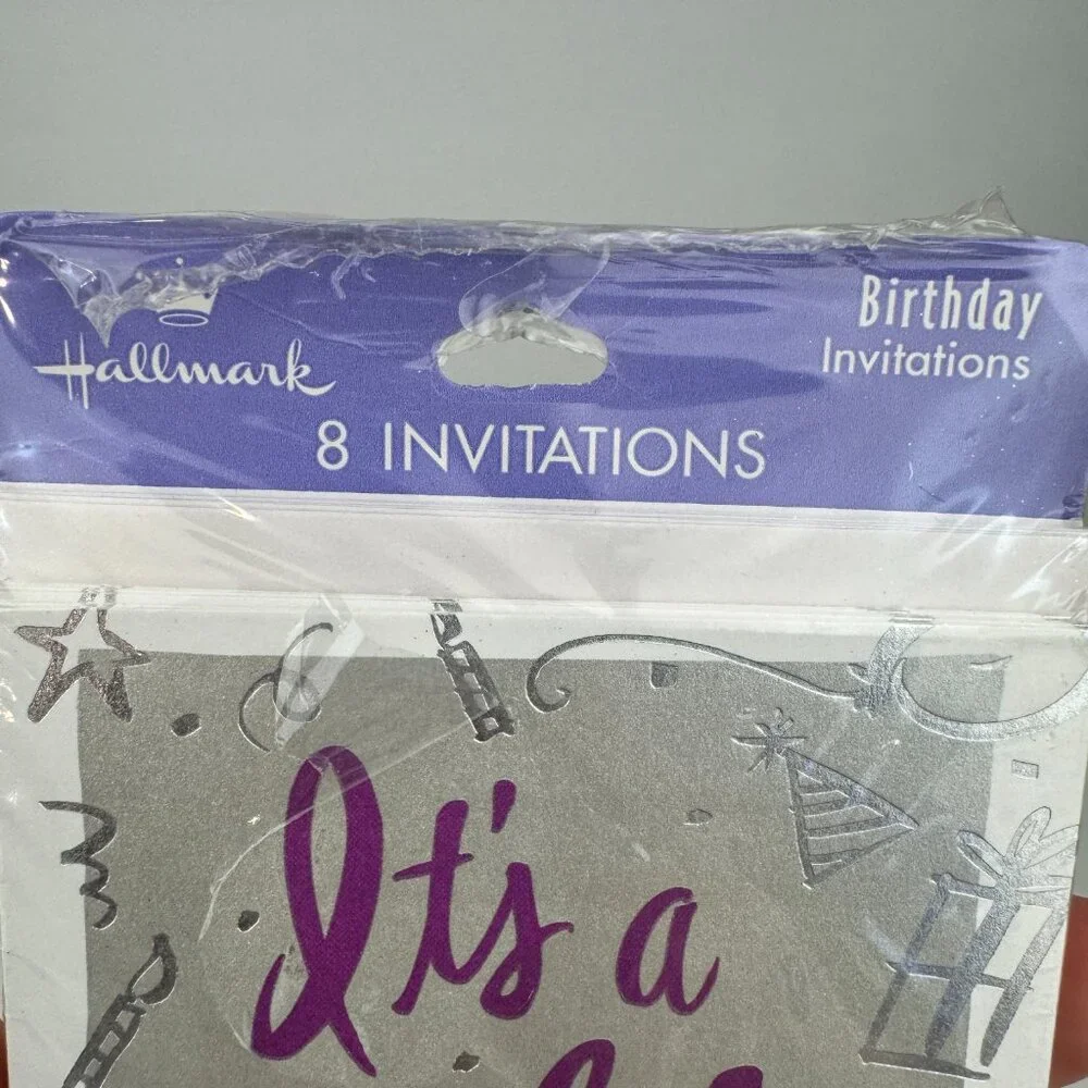 Vtg 2 Packs Its a Birthday Party Silver Metallic Invitations Greeting Cards READ